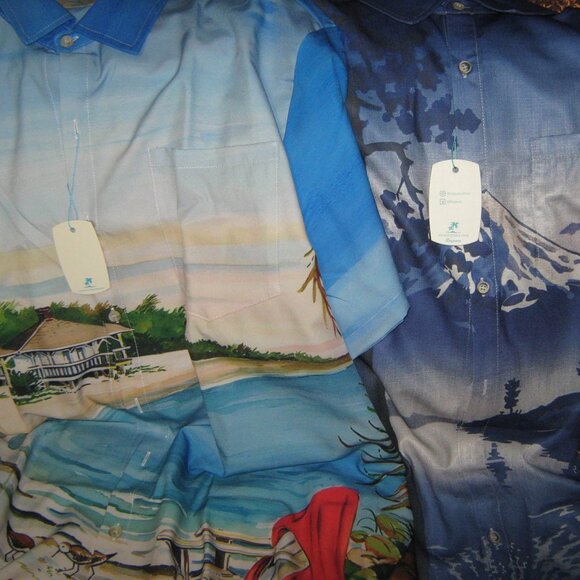 NWT TWO 2XL Unique Royaura Hawaiian Shirts Mt. Fuji and a Tropic Scene - Picture 2 of 15